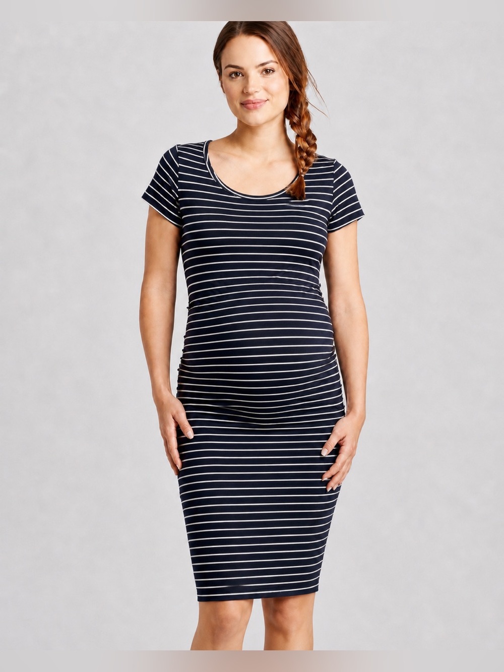 Maternity Navy and White Striped Dress Size L